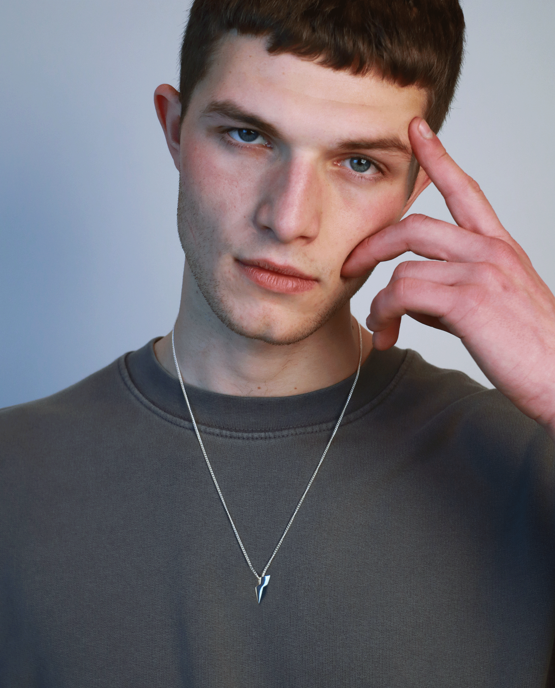 Lightning bolt pendant mens sterling silver on a model unresolved ldn jewellery